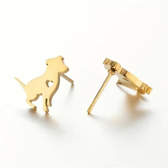Dog Pitbull and Heart Stainless Steel Stud Earrings #812 (Color: Silver) - Picture 9 of 9